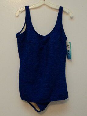 New Penbrooke Women's Plus 22W One Piece Swimsuit Blue Padded Tummy Control